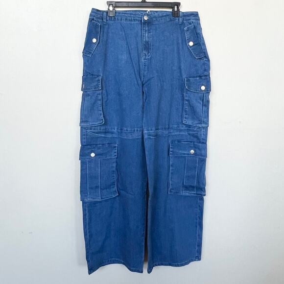 New DAISY Wide Leg Cargo Jeans Women’s Plus SIZE 1X Medium Wash - Picture 3 of 10
